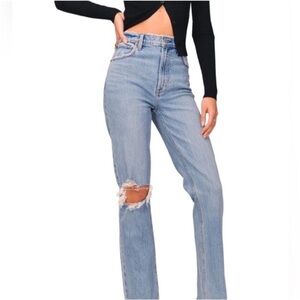 Abercrombie 90’s High Rise Straight Jeans, Light Distressed Wash, 25